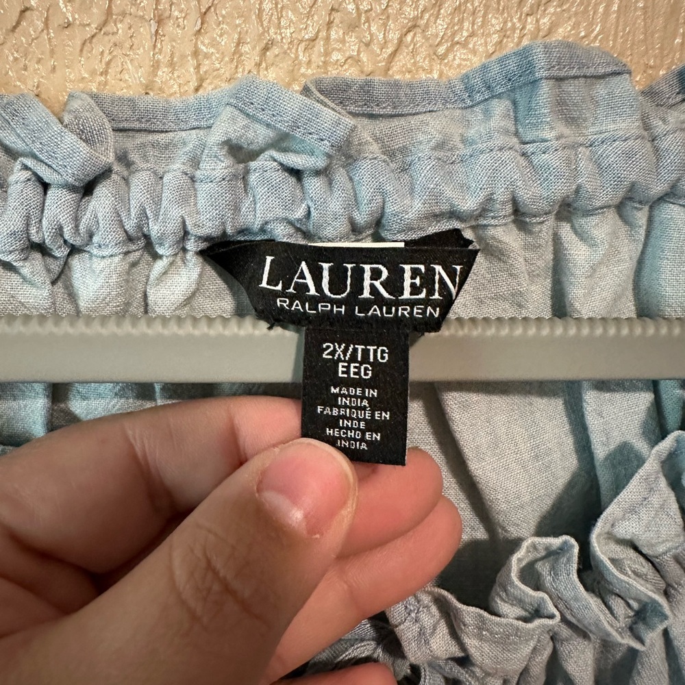 Lauren Ralph Lauren Black Label Chambray Lace Trim Boho Blouse Size 2X Plus Size - Picture 7 of 8